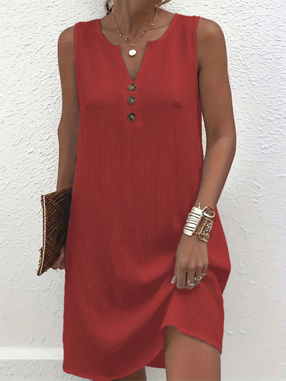 Chic Plus Size Women's Sleeveless V Neck Dress with Button Detail for Effortless Style