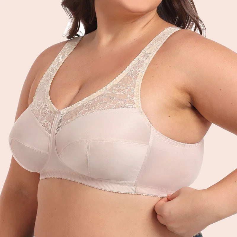 Plus Size Bra Ultra Thin Wire-Free Wide Comfort Shoulder Straps for Large Chest Full Coverage  Lace Bralette Breathable Wear