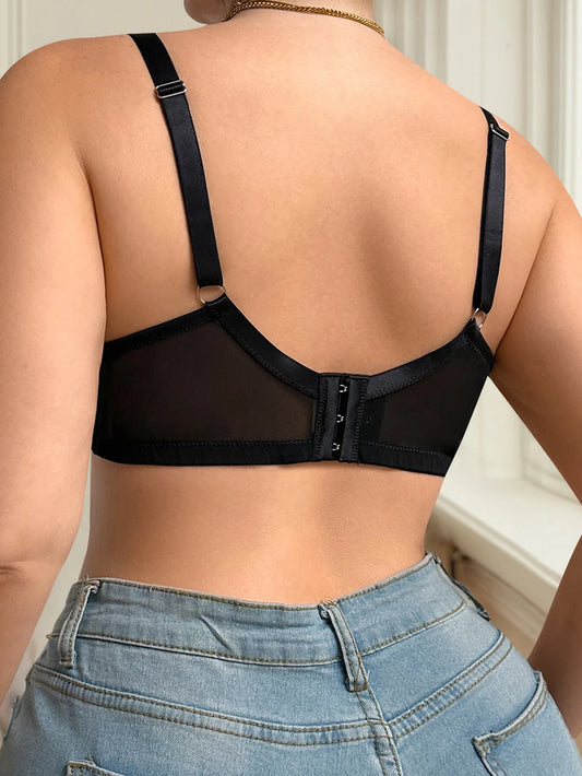 Plus Size Black Lace Bra - Big Bust Lingerie Criss Cross Straps, Push Up, Supportive, Sexy Lingerie for Big Bust MR3643