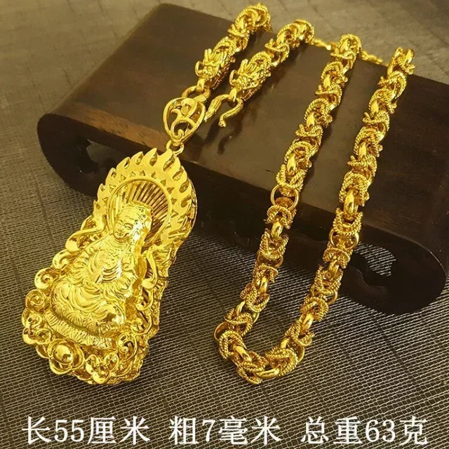 Dragon Pendant AU750 Gold Necklace - Guanyin 18K Pendant Necklace, Bold and Stylish Jewelry Gift for Men and Women