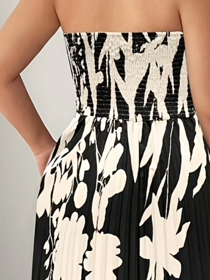 plus Size Elegant Dress Stylish Gracious Fashion Position Printing Gored Skirt Craft Pleated Skirt for Women