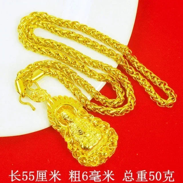 Dragon Pendant AU750 Gold Necklace - Guanyin 18K Pendant Necklace, Bold and Stylish Jewelry Gift for Men and Women
