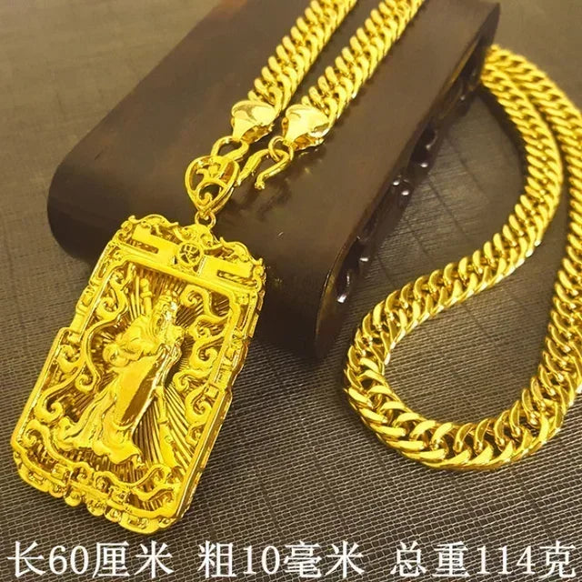 Dragon Pendant AU750 Gold Necklace - Guanyin 18K Pendant Necklace, Bold and Stylish Jewelry Gift for Men and Women
