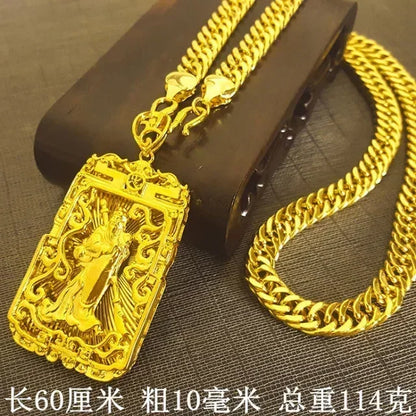 Dragon Pendant AU750 Gold Necklace - Guanyin 18K Pendant Necklace, Bold and Stylish Jewelry Gift for Men and Women