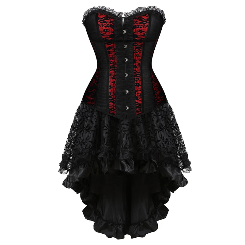 Corset Dresses for Women Plus Size Wedding Dress Red and Black Sexy Lace Up Corset Bustier Top Lace Skirt Gothic Corsets
