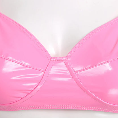 Women Bras Tops Wet Look Faux Leather Bra Top Sexy Lingerie Wire Free No Pad Bralette Underwear Femme Womans Intimates