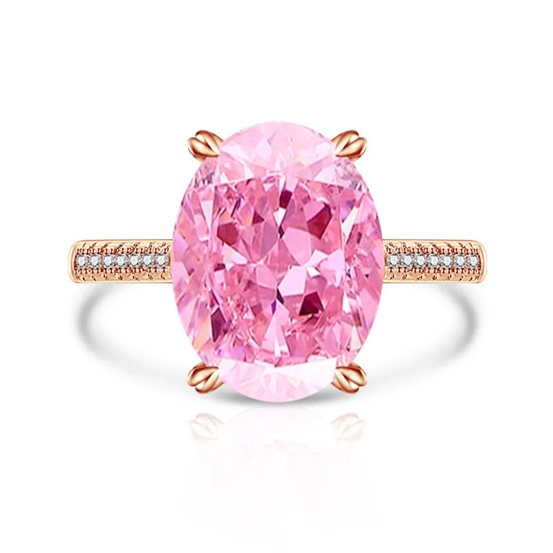 925 Sterling Silver Luxury Atmospheric Sparkle Pigeon Egg Zircon Ladies Ring Rose Gold Jewelry