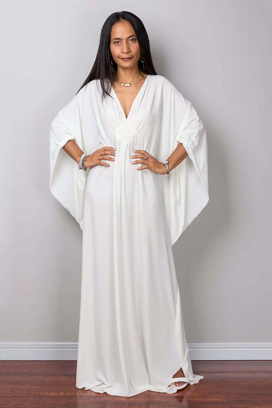 Plus Size Caftan Dresses for Women Solid Color Plus Size Beach Dress V Neck Cover Up Loose Soft Kaftan Loungewear
