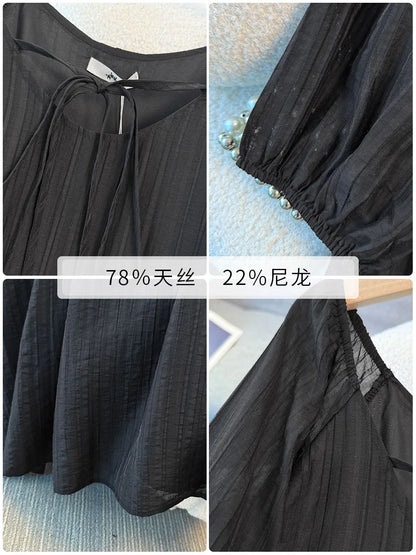 150Kg Plus Size Women's Bust 151 Autumn Solid Color Strap Casual Style Square Neck Long Sleeved Dress 5XL 6XL 7XL 8XL 9XL