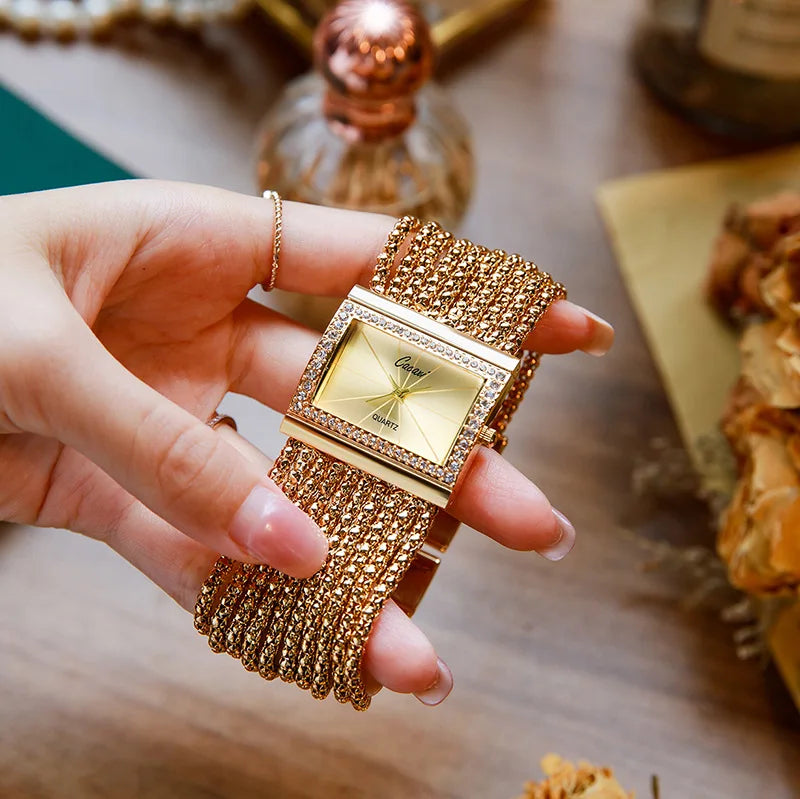 Luxury Fashion Gold watches for women Large Dial Delicate Bracelet Quartz womens watch Water Resistant reloj mujer