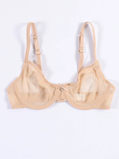 Varsbaby Sexy Bow Ultra-Thin Yarn Underwear Breathable Plus Size Bra Belt Thong Stocking For Women