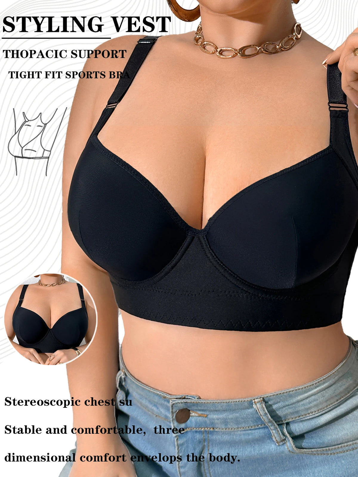 Women Breast Lift Push Up Bra Wide Adjustable Straps Shaping Anti-Sagging Side Gather Support Large Full Cup Comfortable Bra