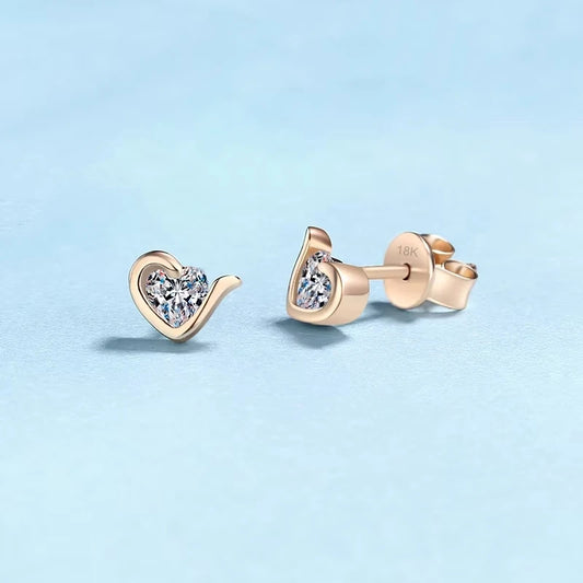 Heart Style 18K Rose Gold Stud Earrings for Women Moissanite Diamond 0.6ct Daughter Birthday Gift Fine Jewelry Girl Engagement