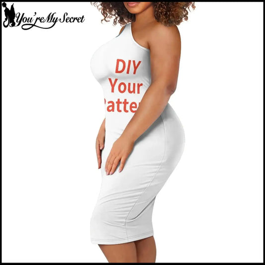 [You're My Secret] Women Custom DIY XS-3XL Size One Shoulder Bodycon Dress Sleeveless Wrap Pencil Dress Curvy Party Club Vestido