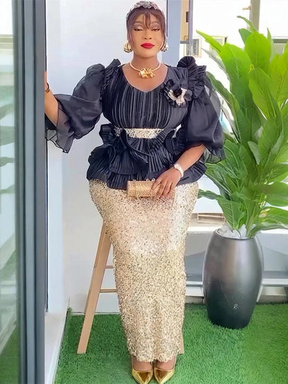 Plus Size Evening Dresses for Women African Luxury Sequin Gown Elegant Turkey Wedding Party Long Dress Ankara Ladies Clothing
