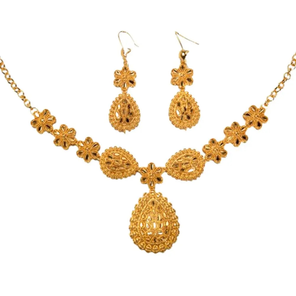 24K Gold Dubai Jewelry Sets Gifts Plated Gold Color Necklace Earring Set Dubai India Style Luxury African Bridal Jewelry Sets