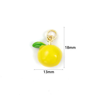 2pcs 3d Fruit Brass Charm 18k Gold Plated Enamel Lemon Pear Persimmon Tangerine Pendant Diy Findings For Jewelry Necklace Making