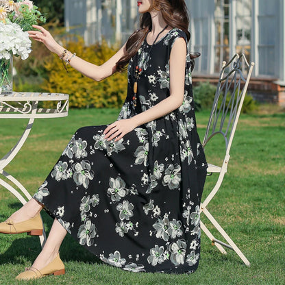 Plus Size Women Dress 2025 Summer Long Dress Vintage Loose Casual Elegant  Sleeveless Dress Women
