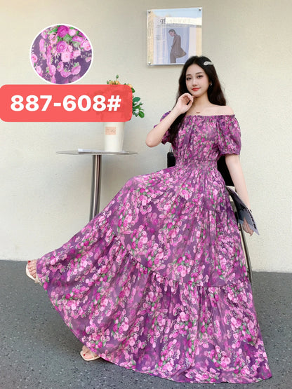 Women's Plus Size Bohemian Style Long Summer Dress for Women Floral Cotton Beach Round Neck Indian Clothing Vestido Robe Female