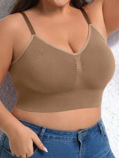 Plus Size Women Yoga Sports Bra, Front Ruched Design Wire-Free Bra with Removable Pads, Adjustable Straps Integrated Beauty Back