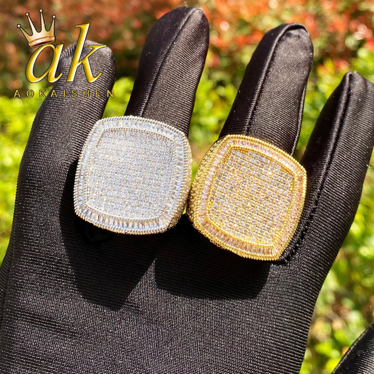 Aokaishen Iced Out Ring for Men Real Gold Plated Cubic Zirconia Hip Hop Jewelry