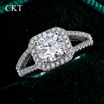 CKT 18k White Gold Ring 1ct Vvs1 Diamond Moissanite Rings Proposal for Women Square Bag Platinum Pt950 Wedding Fine Jewelry