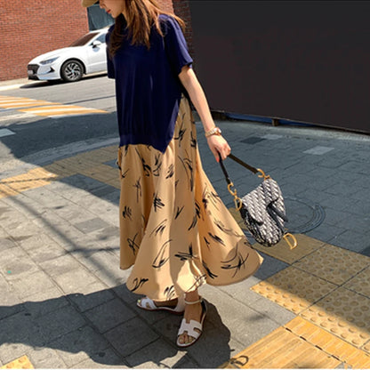 Plus Size XL- 5XL Female Vestidos 2025 Summer Casual Women Patchwork Dress Print Beach Style Ladies Dress Fake Two Piece Robe