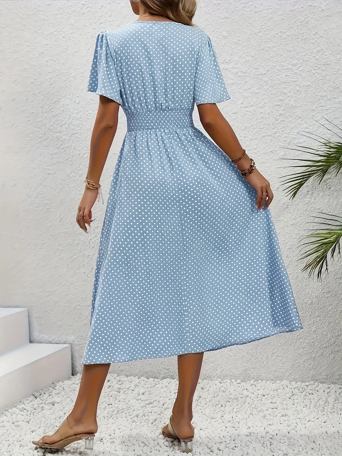 Plus Size 1XL-5XL Womens Summer V Neck Maxi Dress Short Sleeve Hollow Out Flowy Beach Dress Trendy Ruffle Hem A-Line Dresses