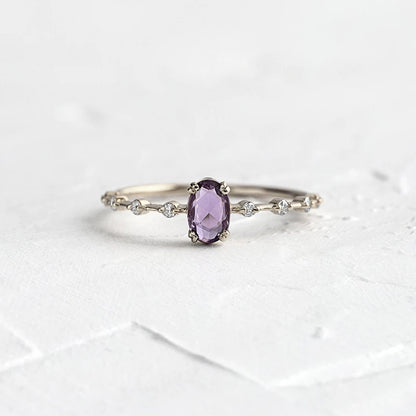 Romantic 18K Gold Plated Purple Crystal Ring for Women - Luxury Fashion Wedding Engagement Jewelry Gift in Sizes 6 7 8
