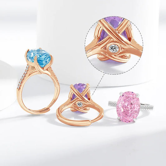 925 Sterling Silver Luxury Atmospheric Sparkle Pigeon Egg Zircon Ladies Ring Rose Gold Jewelry