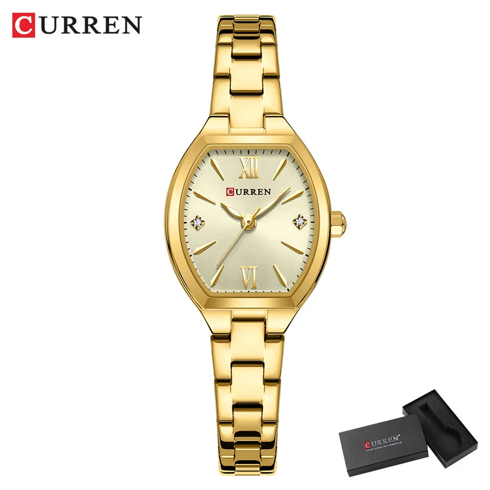 CURREN Gold Watches for Women Dainty Watches Luxury Ladies Dress Stainless Steel Bracelet Watch Analog Quartz Waterproof Watch