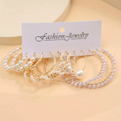 Fashion women's round earrings set, imitation pearl plated K gold jewelry gift