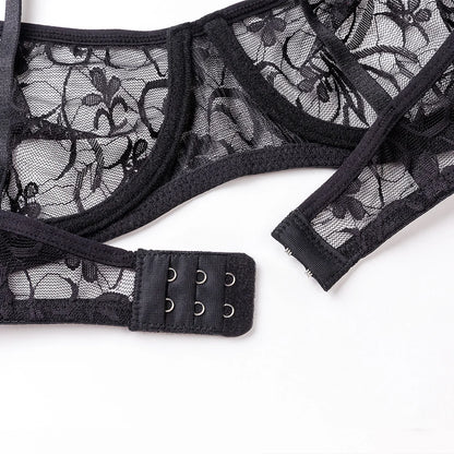 Bra For Womens Underwear Lace Bra Underwire BH Hollow Out Embroidery Perspective Sexy Lingerie Tops Plus Size Brassiere