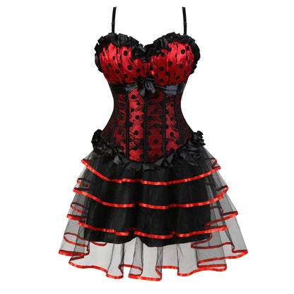 Burlesque Corset Dresses for Women Plus Size Sexy Corset Lingerie Top With Cup Black Sexy Lace Corset Dress With Straps