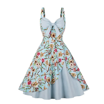 Plus Size Swan Flamingo Print Vintage Dress Women Casual Tunic Pin Up Robe 50s Rockabilly Summer Party Dresses Feminino Vestidos